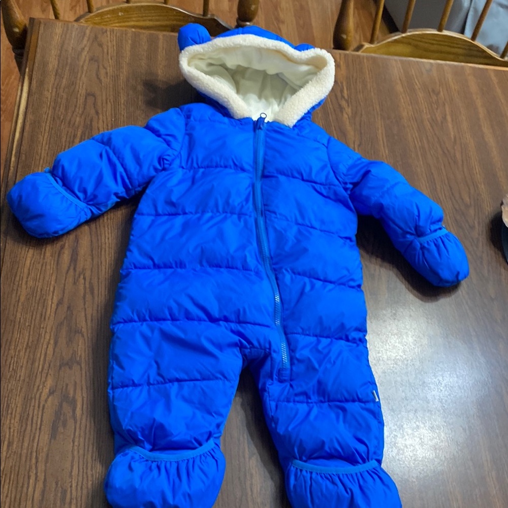 “5/$20” Baby one piece plush blue zip up snowsuit